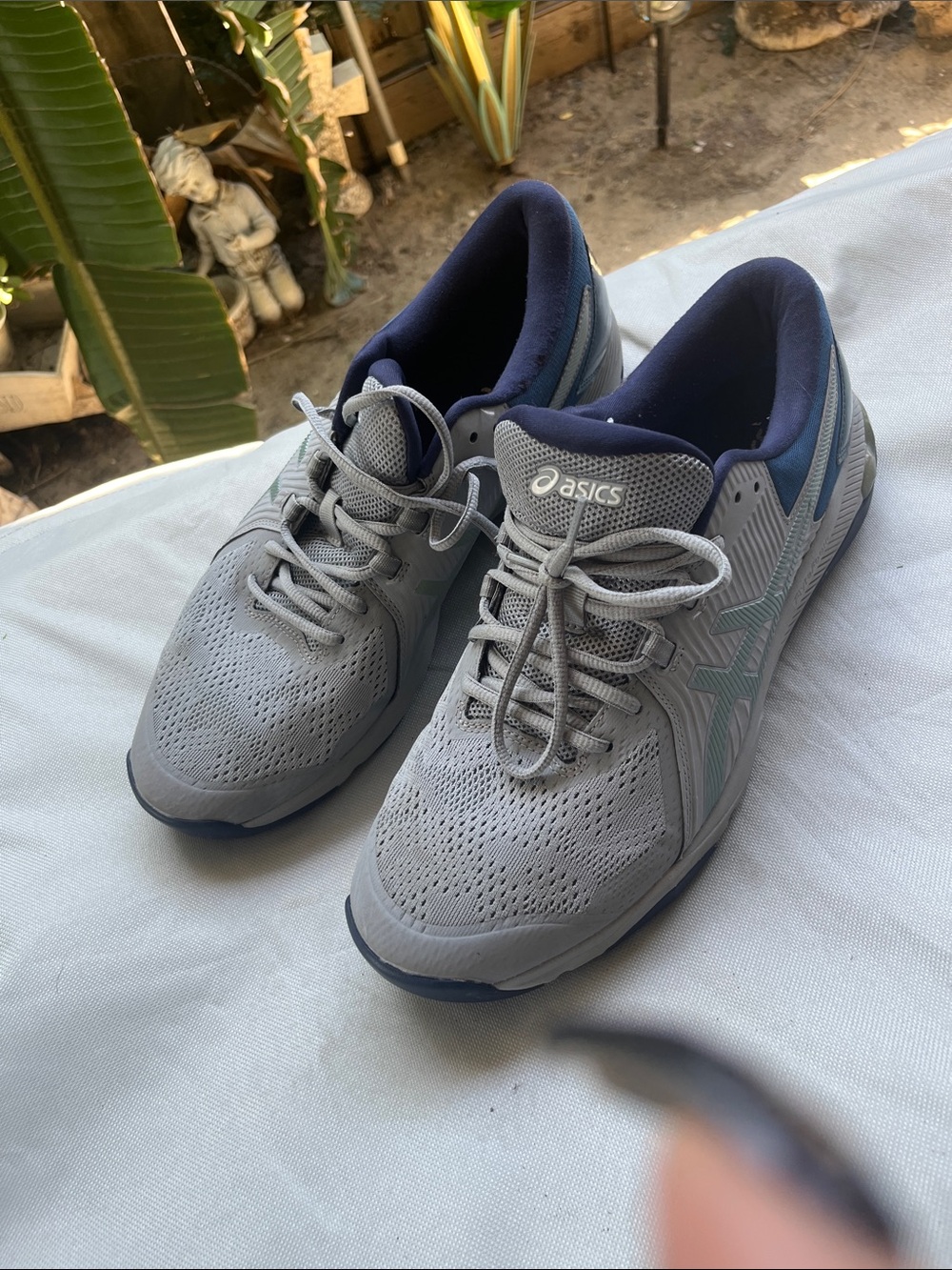 Asics Men’s Gray Athletic Sneakers with Navy Interior